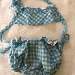 blue and White checked infant girl bikini.  Cotton